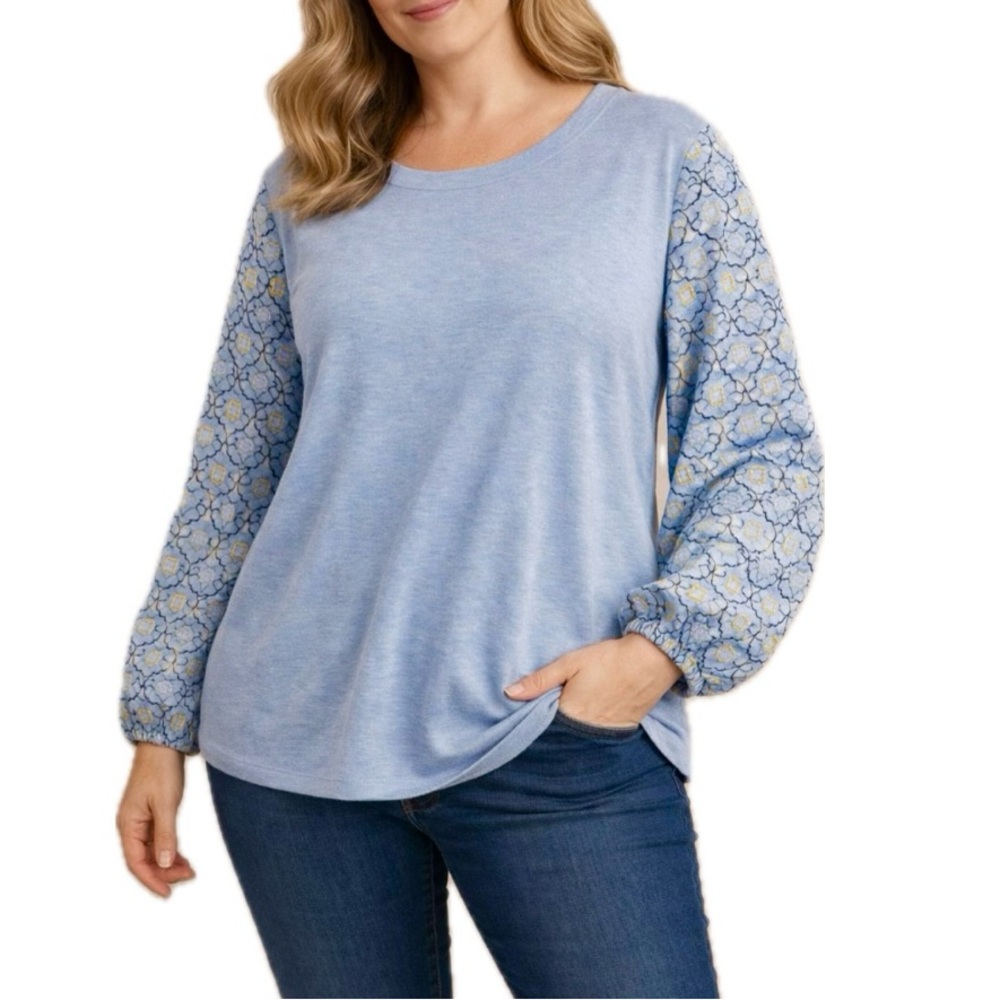 J. Jill Elements Embroidered Sleeve Boatneck Top, 2X